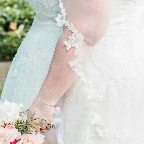 Ivory/Champagne V-neck Scalloped Lace Wedding Dress - Picture 10 of 12